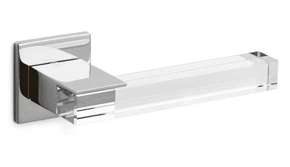 An image of the 'Ice Cube' lever handle by Olivari, in a C6 (Bright Chrome / Transparent) finish